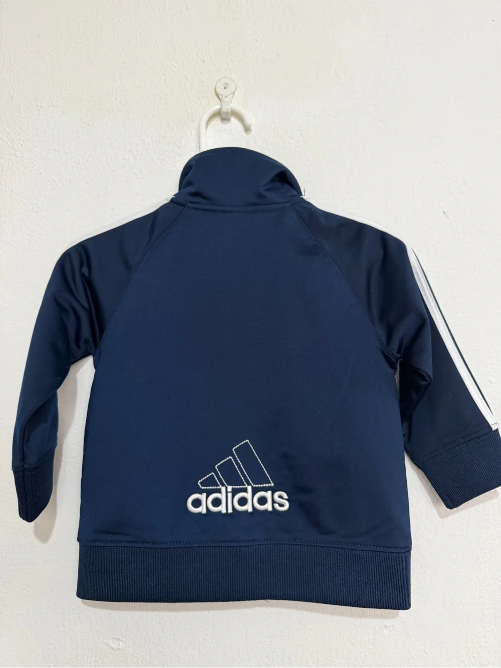 adidas Navy Blue Track Jacket with White Stripes